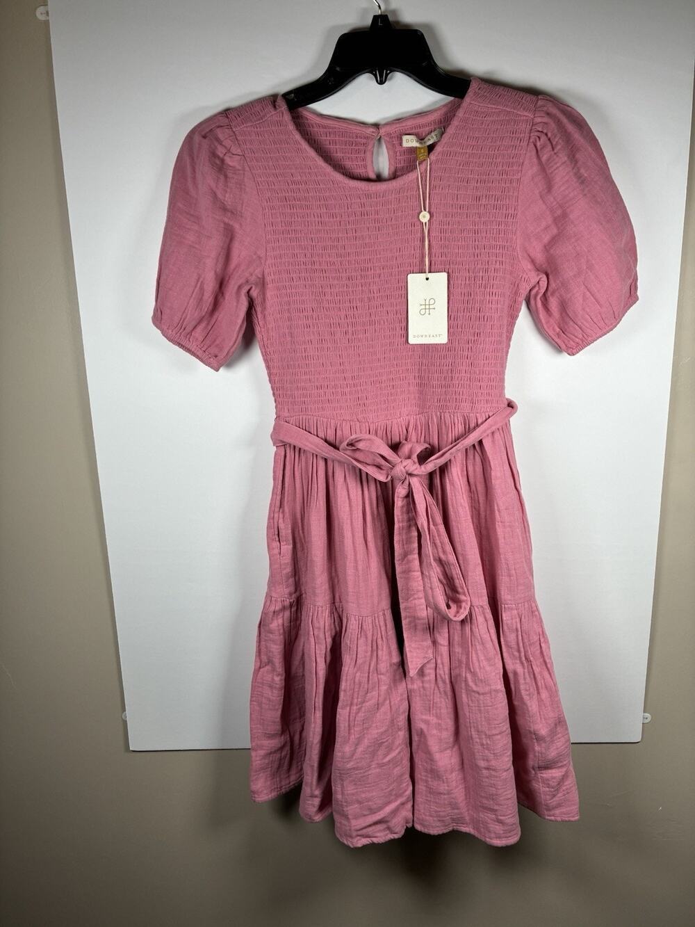 DownEast S Mauve Pink Smocked Puff Sleeve Cotton Dress NWT Coquette Cottagecore